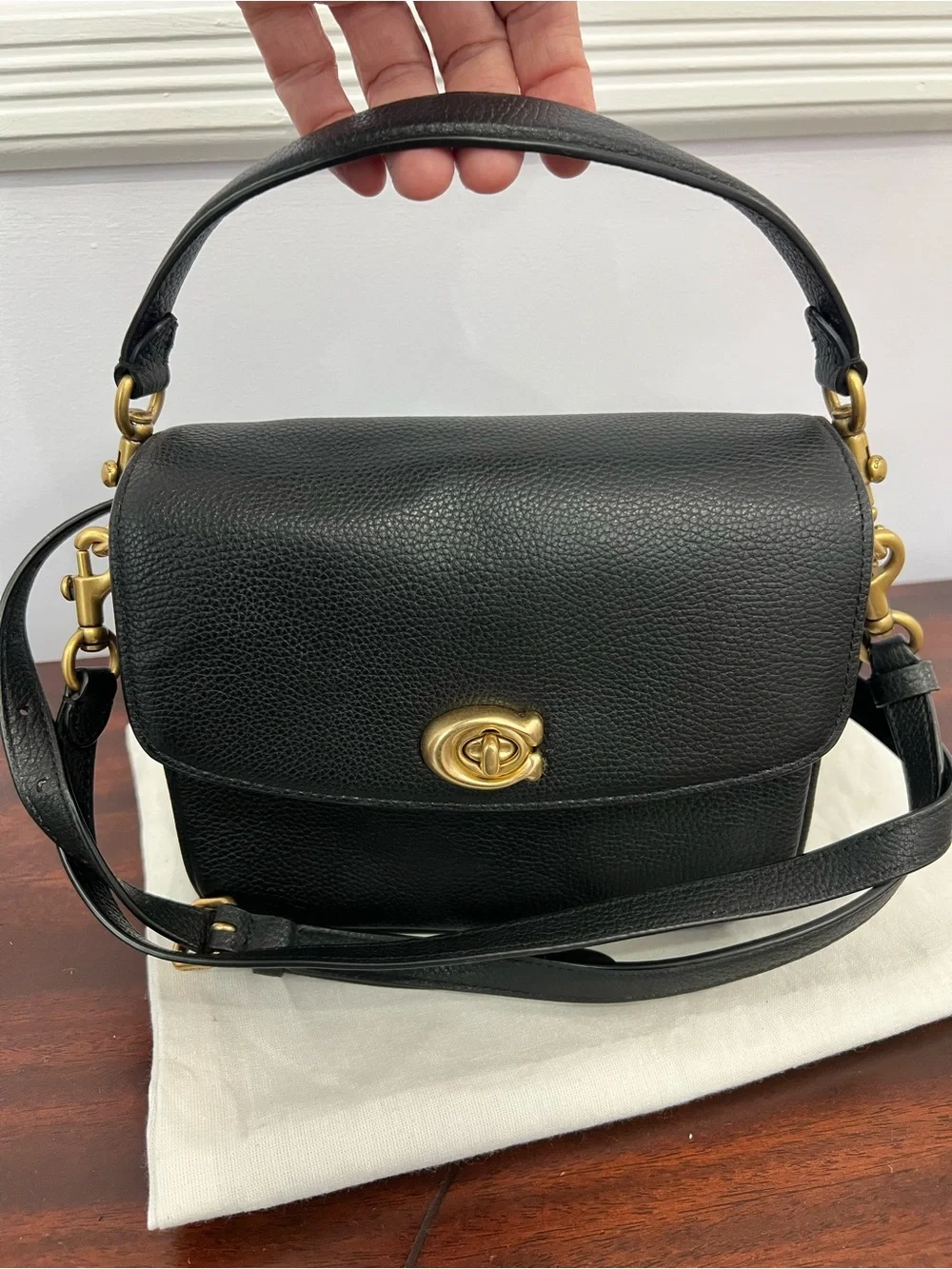 Coach Black Pebbled Leather Top-Handle Satchel with Gold Hardware